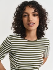 GANT Green Striped Rib T-Shirt - Image 2 of 6