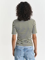 GANT Green Striped Rib T-Shirt - Image 3 of 6