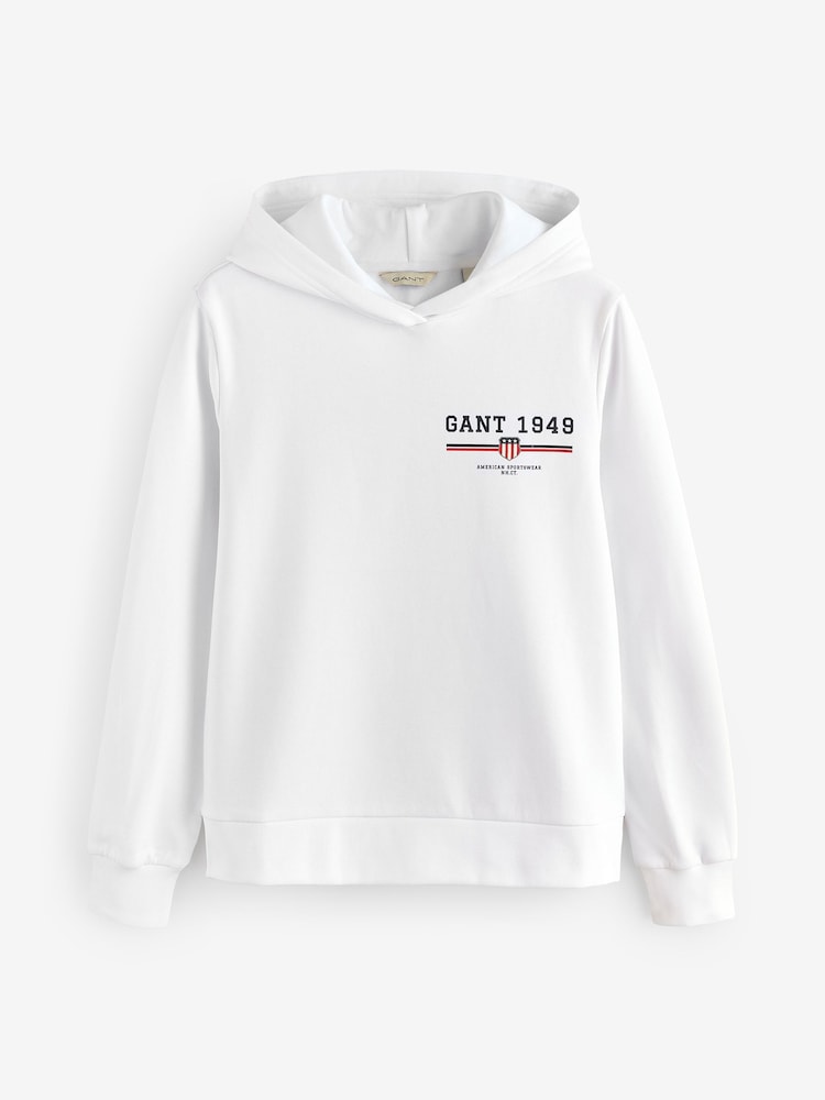 GANT White Regular Fit Graphic Hoodie - Image 1 of 1