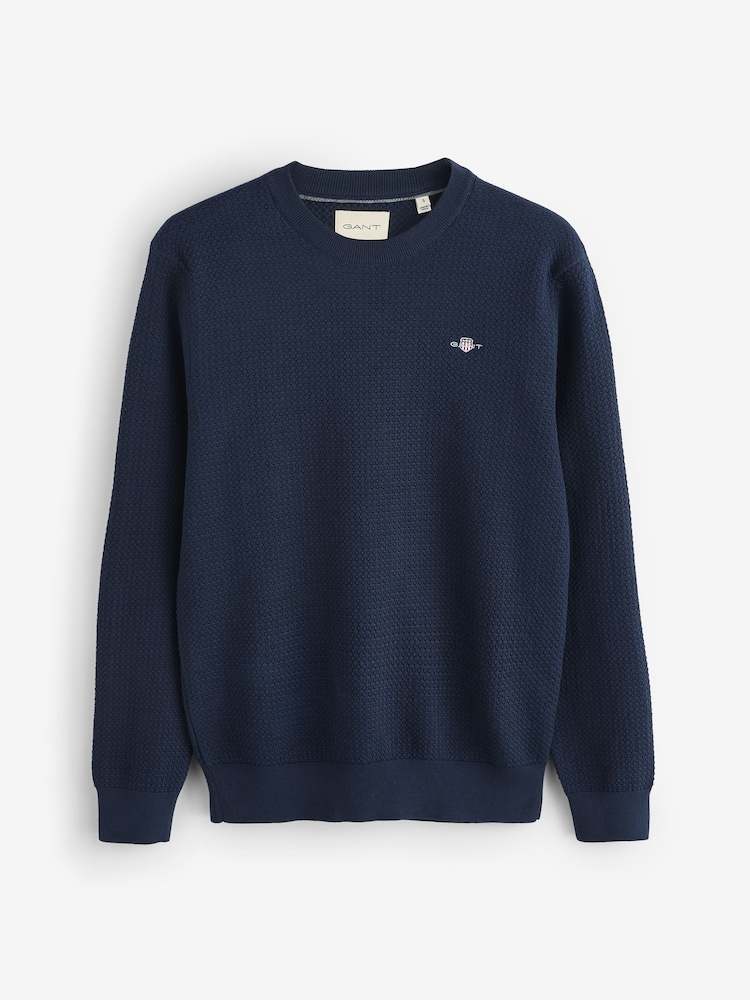 GANT Blue Textured 100% Cotton Crew Neck Sweatshirt - Image 1 of 1