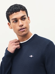 GANT Blue Textured 100% Cotton Crew Neck Sweatshirt - Image 3 of 4