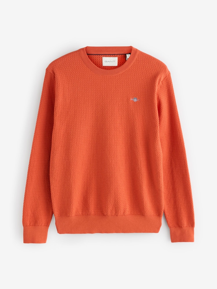 GANT Orange Textured 100% Cotton Crew Neck Sweatshirt - Image 1 of 1