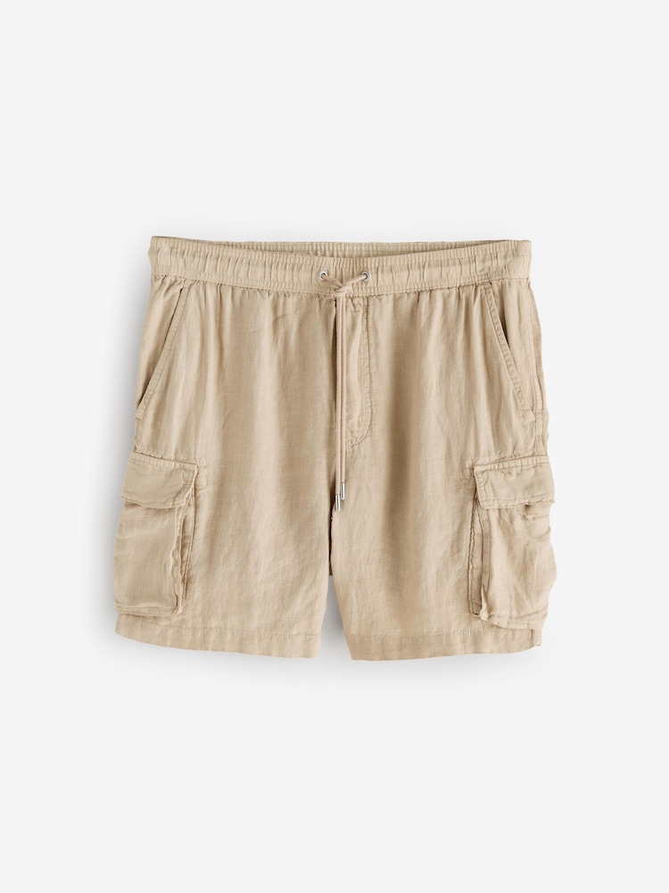 GANT Cream 100% Linen Cargo Drawstring Shorts - Image 6 of 6