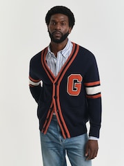GANT Blue 100% Cotton G-Badge Cardigan - Image 1 of 6