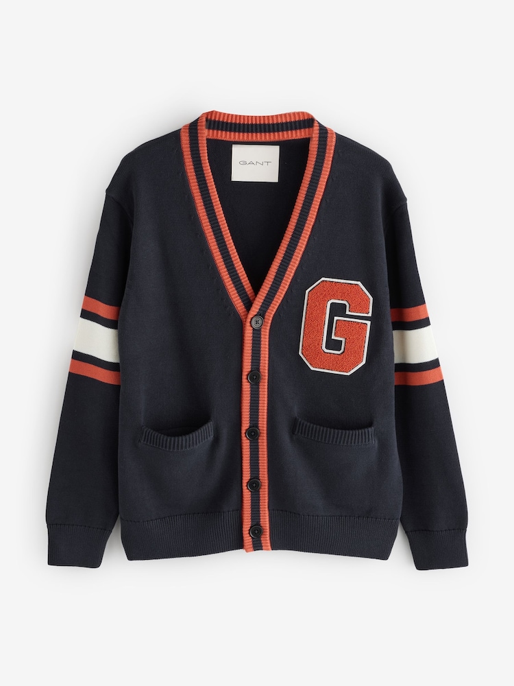 GANT Blue 100% Cotton G-Badge Cardigan - Image 6 of 6
