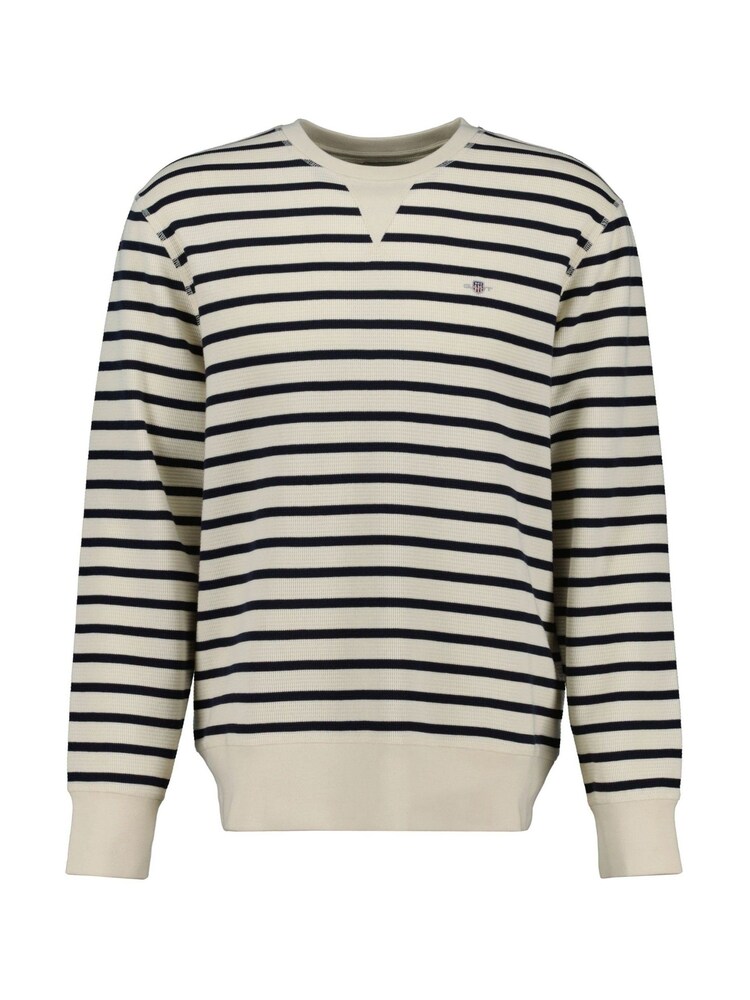 GANT Cream 100% Cotton Striped Waffle Crew Neck Sweatshirt - Image 1 of 2 GANT Cream 100% Cotton Striped Waffle Crew Neck Sweatshirt - Image 1 of 2