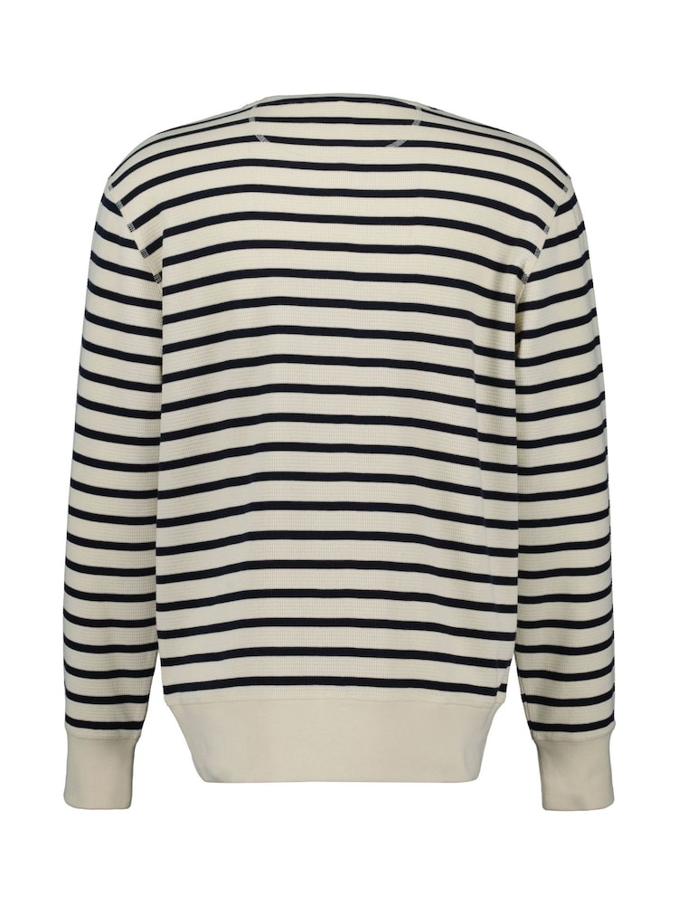 GANT Cream 100% Cotton Striped Waffle Crew Neck Sweatshirt - Image 2 of 2