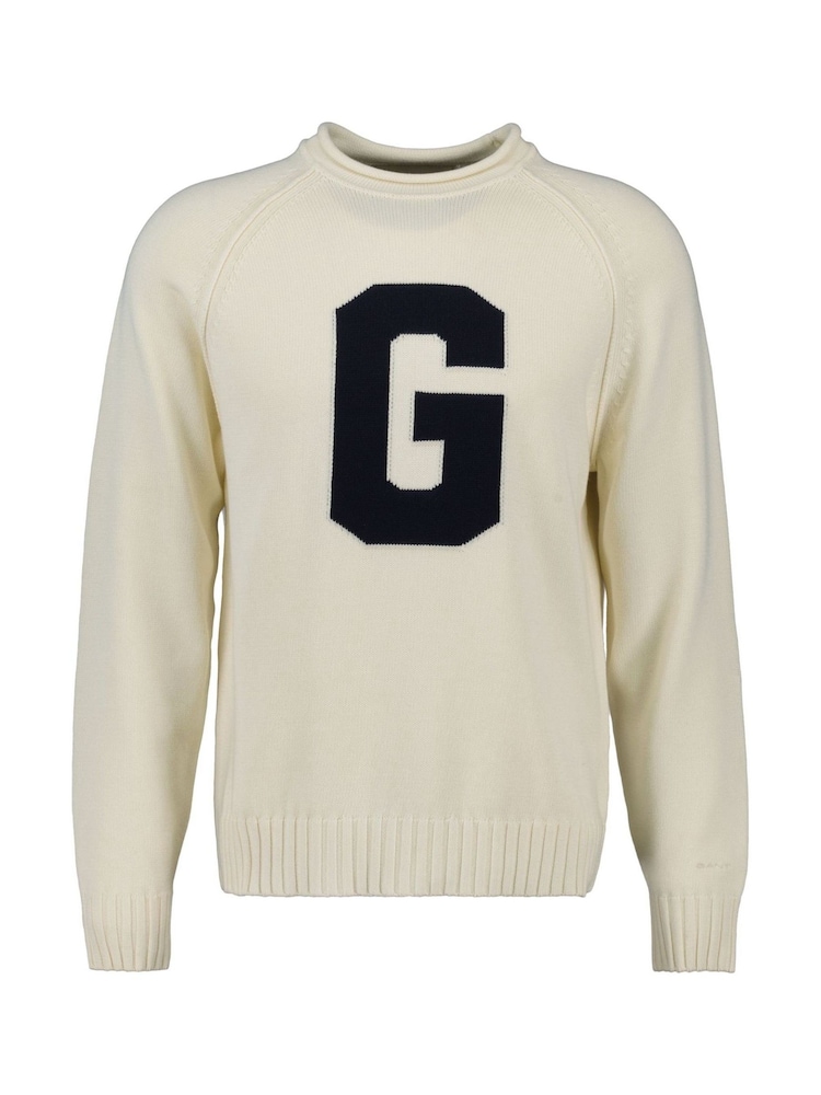 GANT Cream 100% Cotton Knitted G Crew Neck Jumper - Image 1 of 2