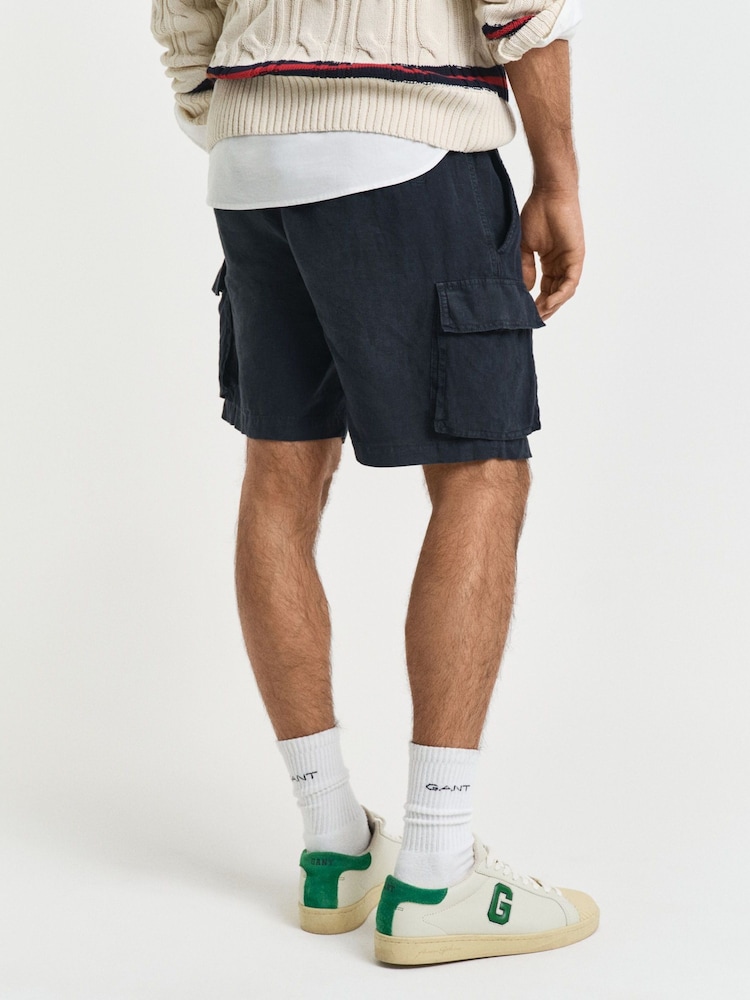 GANT Blue 100% Linen Cargo Drawstring Shorts - Image 2 of 5