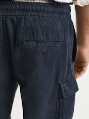 GANT Blue 100% Linen Cargo Drawstring Shorts - Image 5 of 5