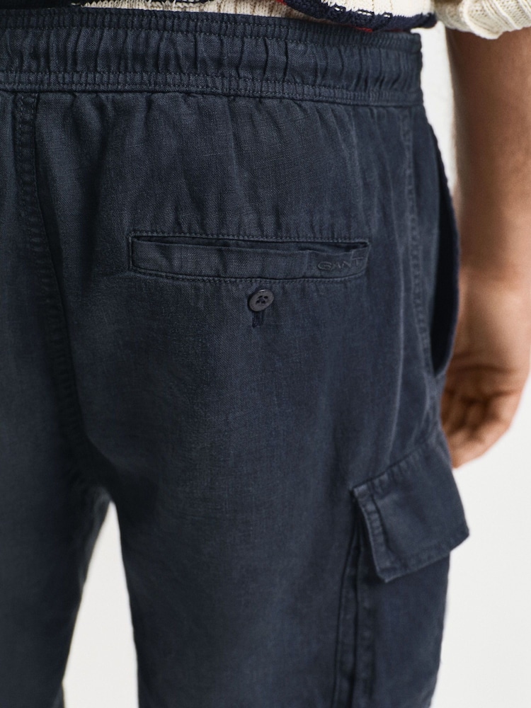 GANT Blue 100% Linen Cargo Drawstring Shorts - Image 5 of 5
