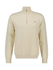 GANT Cream Textured 100% Cotton Half Zip Jumper - Image 1 of 2