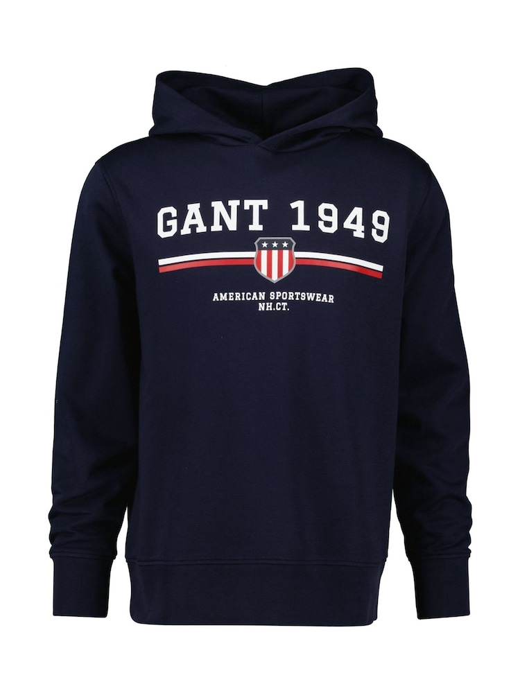 GANT Blue Graphic Hoodie - Image 1 of 2 GANT Blue Graphic Hoodie - Image 1 of 2