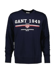 GANT Blue Graphic Crew Neck Sweatshirt - Image 1 of 2