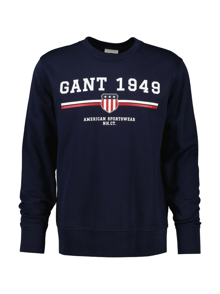GANT Blue Graphic Crew Neck Sweatshirt - Image 1 of 2 GANT Blue Graphic Crew Neck Sweatshirt - Image 1 of 2