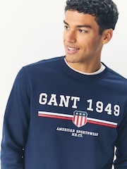 GANT Blue Graphic Crew Neck Sweatshirt - Image 3 of 5