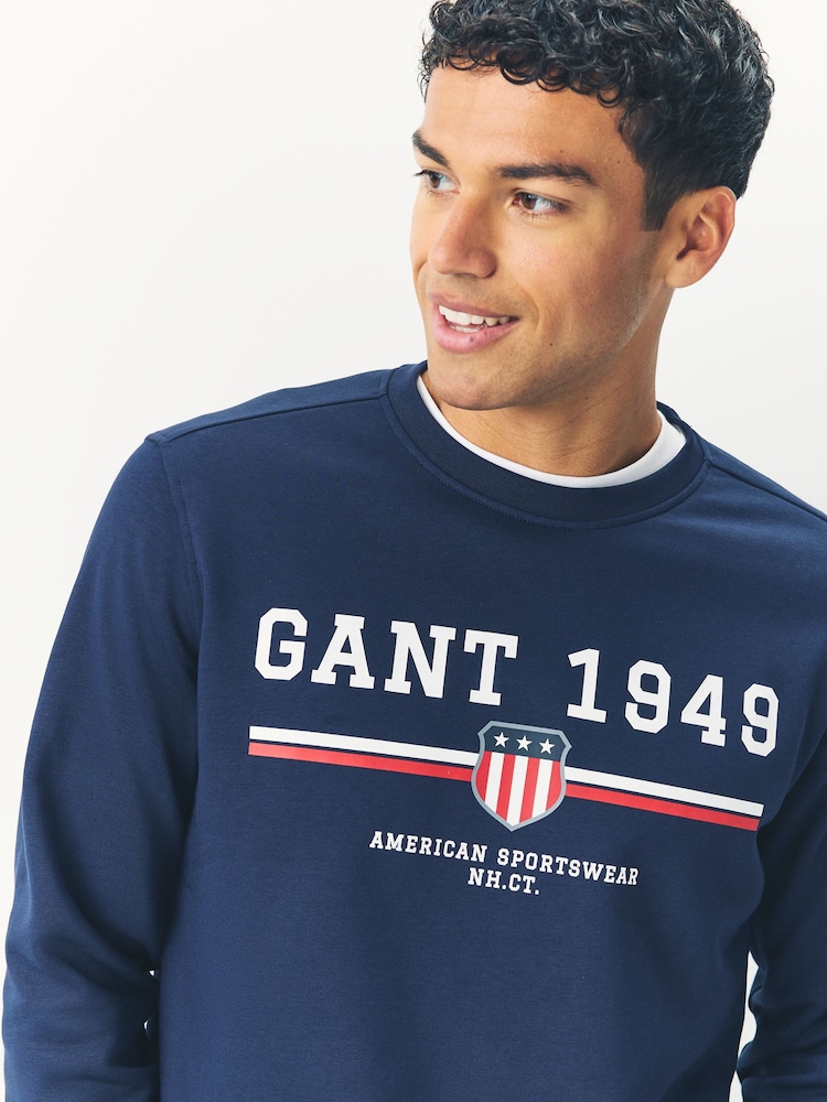 GANT Blue Graphic Crew Neck Sweatshirt - Image 3 of 3 GANT Blue Graphic Crew Neck Sweatshirt - Image 3 of 3