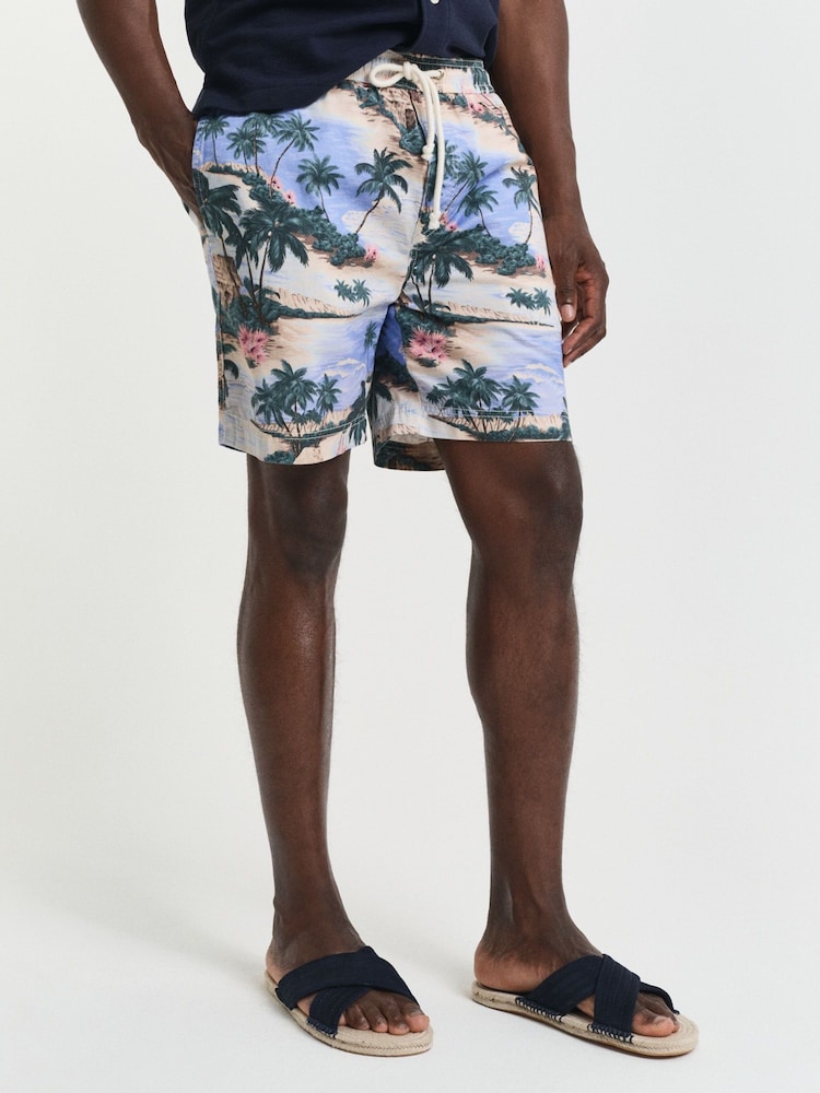 GANT Blue 100% Cotton Printed Drawstring Shorts - Image 1 of 6