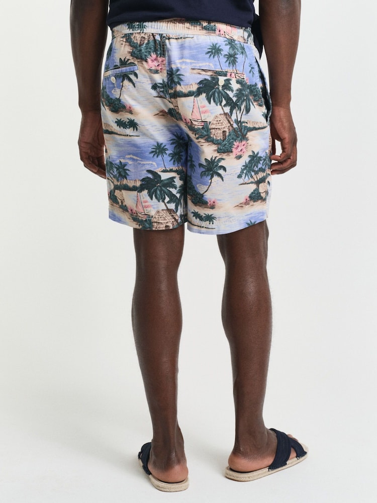 GANT Blue 100% Cotton Printed Drawstring Shorts - Image 2 of 6