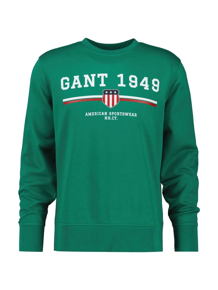 GANT Green Graphic Crew Neck Sweatshirt - Image 1 of 2 GANT Green Graphic Crew Neck Sweatshirt - Image 1 of 2