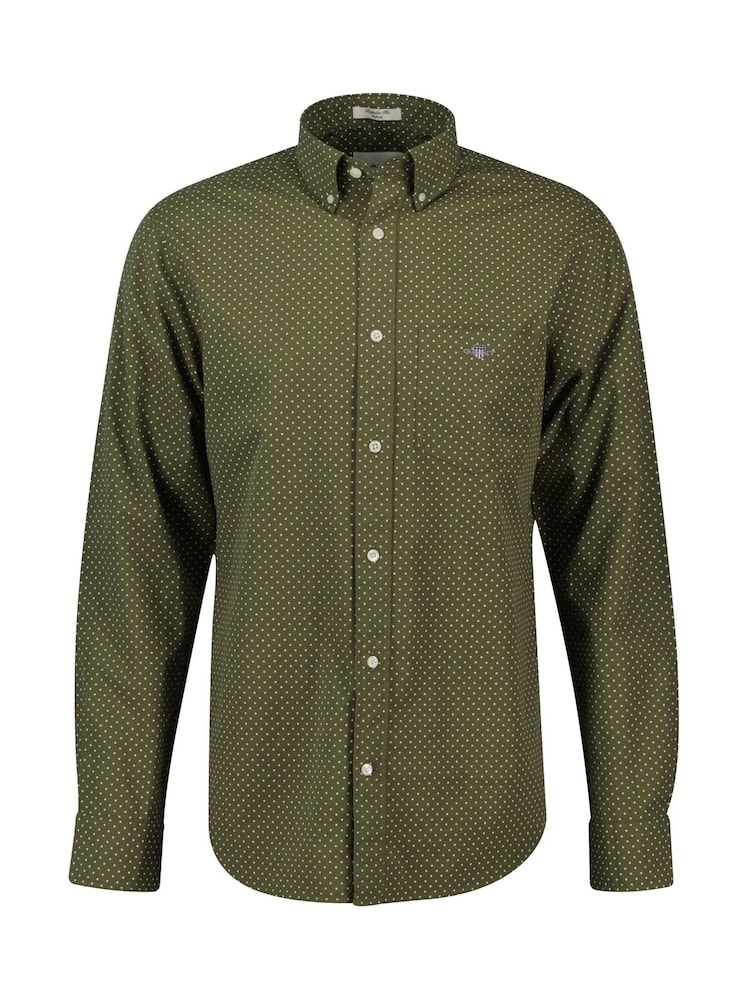 Verde - GANT Regular Fit 100% Cotton Micro Print Shirt - Imagen 1 de 2