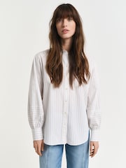 GANT White Relaxed Fit 100% Cotton Striped Volume Sleeve Shirt - Image 1 of 5