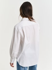 GANT White Relaxed Fit 100% Cotton Striped Volume Sleeve Shirt - Image 2 of 5