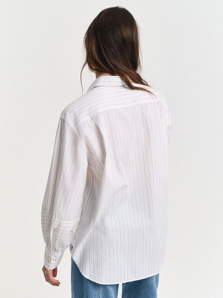 GANT White Relaxed Fit 100% Cotton Striped Volume Sleeve Shirt - Image 2 of 5