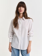 GANT White Relaxed Fit 100% Cotton Striped Volume Sleeve Shirt - Image 3 of 5