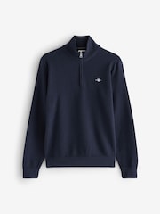GANT Blue Textured 100% Cotton Half Zip Jumper - Image 1 of 1