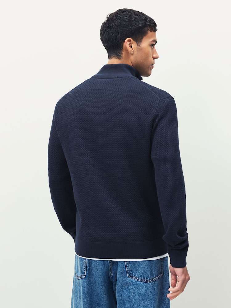 GANT Blue Textured 100% Cotton Half Zip Jumper - Image 2 of 4