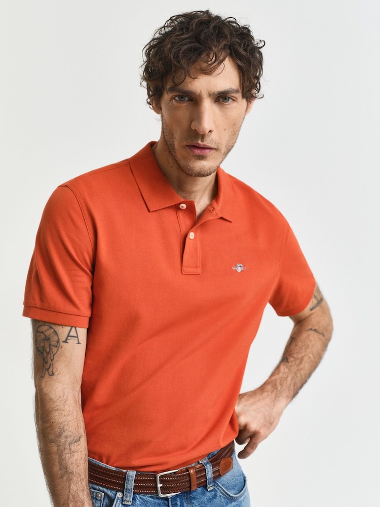 GANT Orange Regular Fit 100% Cotton Shield Piqué Polo Shirt - Image 4 of 4 GANT Orange Regular Fit 100% Cotton Shield Piqué Polo Shirt - Image 4 of 4