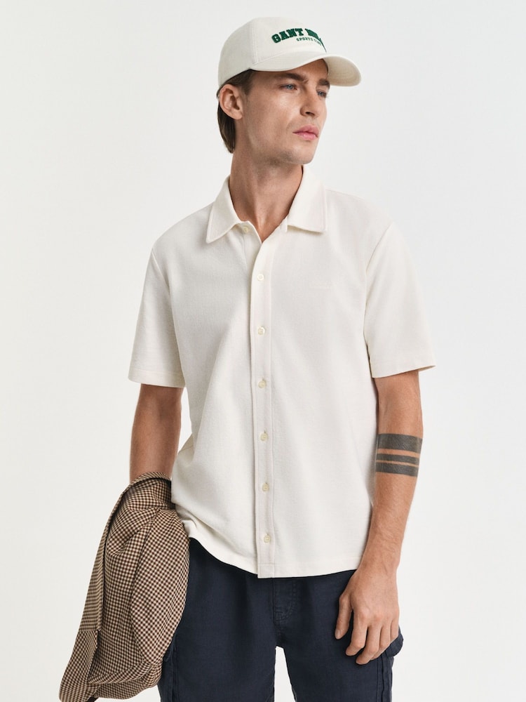 GANT Cream 100% Cotton Textured Short Sleeve Shirt - Image 1 of 3
