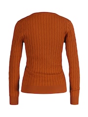 GANT Brown Stretch Cotton Cable Knit V-Neck Sweater - Image 2 of 2