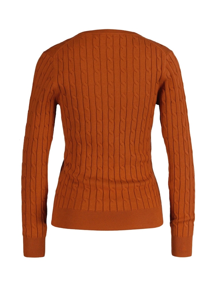 GANT Brown Stretch Cotton Cable Knit V-Neck Sweater - Image 2 of 2