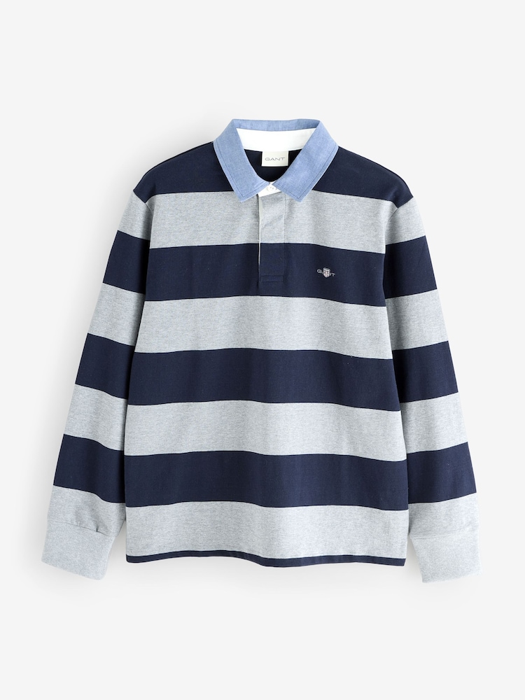 GANT Grey Striped Chambray Heavy Rugger 100% Cotton Polo Shirt - Image 1 of 1