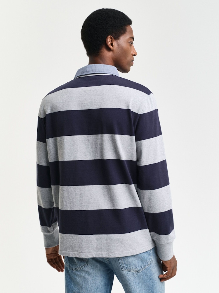 GANT Grey Striped Chambray Heavy Rugger 100% Cotton Polo Shirt - Image 2 of 5