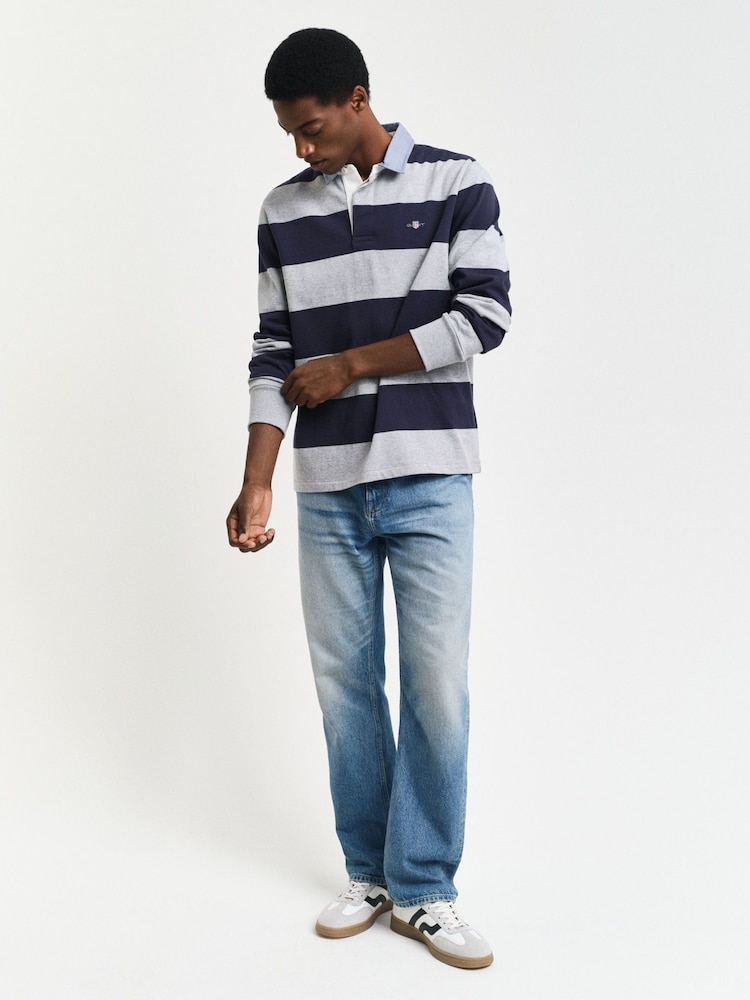 GANT Grey Striped Chambray Heavy Rugger 100% Cotton Polo Shirt - Image 3 of 5