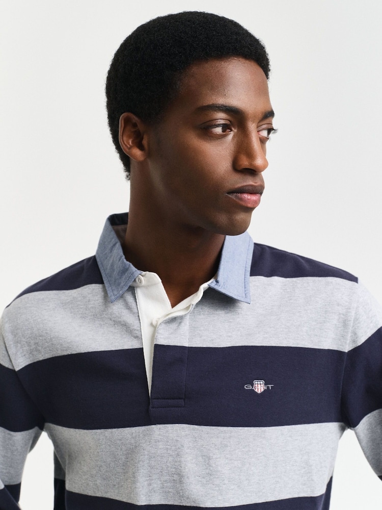 GANT Grey Striped Chambray Heavy Rugger 100% Cotton Polo Shirt - Image 4 of 5