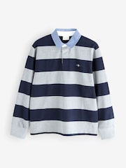 GANT Grey Striped Chambray Heavy Rugger 100% Cotton Polo Shirt - Image 5 of 5