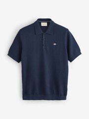 GANT Blue Textured 100% Cotton Polo Shirt - Image 1 of 1