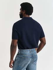 GANT Blue Textured 100% Cotton Polo Shirt - Image 2 of 5