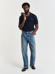 GANT Blue Textured 100% Cotton Polo Shirt - Image 3 of 5