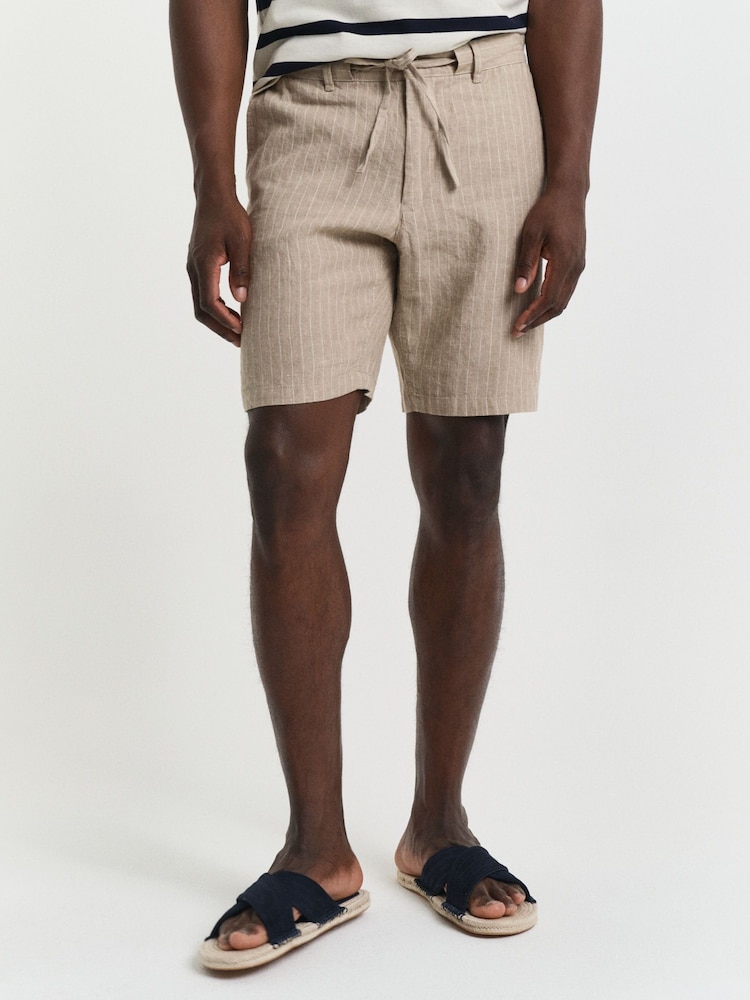 GANT Cream 100% Linen Pinstripe Drawstring Shorts - Image 1 of 6