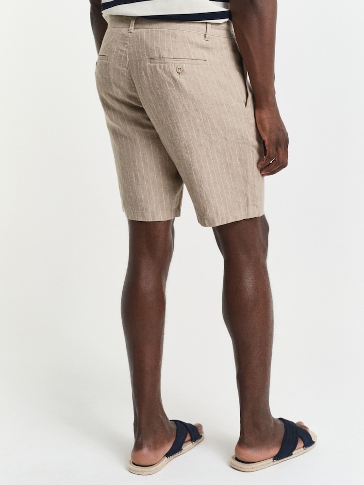GANT Cream 100% Linen Pinstripe Drawstring Shorts - Image 2 of 6