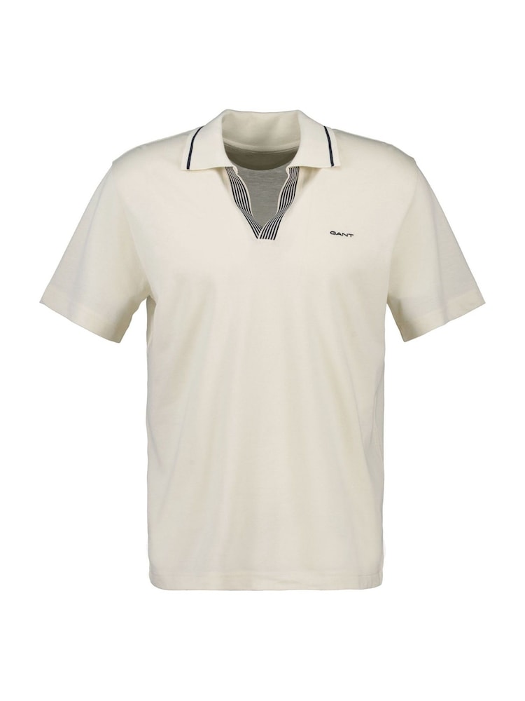 GANT Cream 100% Cotton Tipped Short Sleeve Polo Shirt - Image 1 of 2