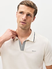 Cream - GANT 100% Cotton Tipped Short Sleeve Polo Shirt - Image 3 of 5