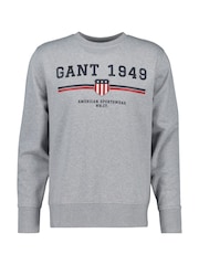 GANT Grey Graphic Crew Neck Sweatshirt - Image 1 of 3