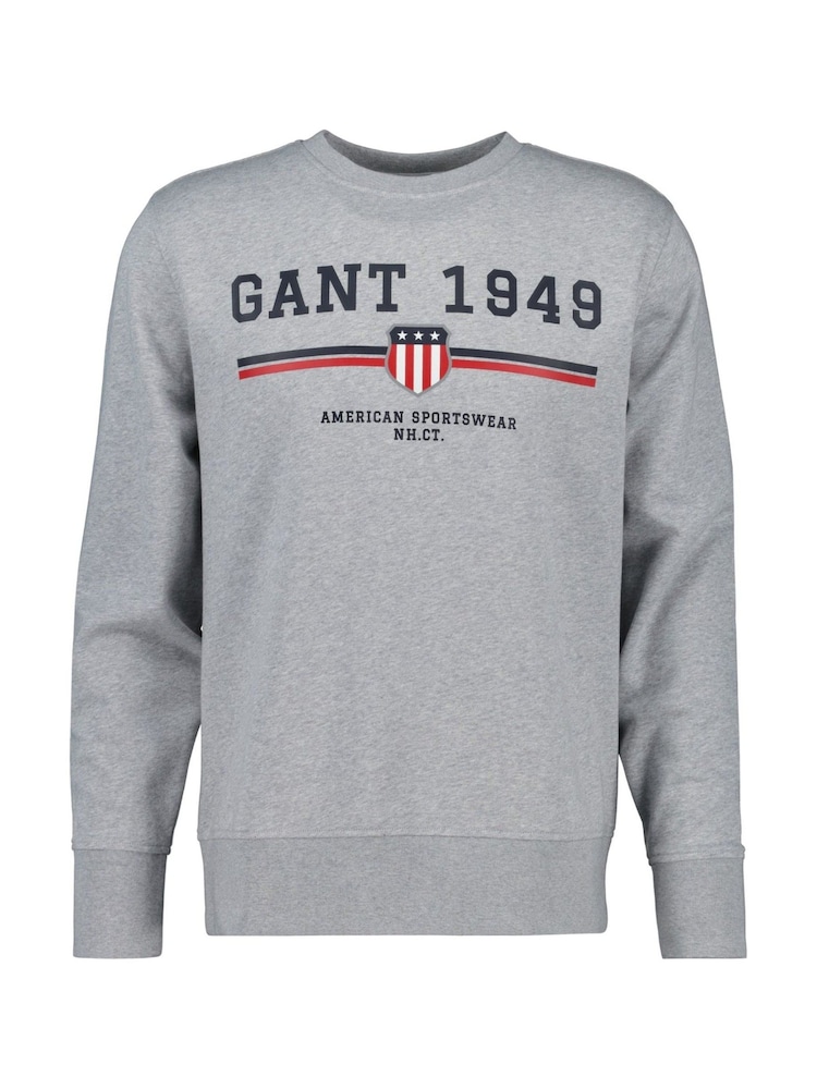 GANT Grey Graphic Crew Neck Sweatshirt - Image 1 of 3 GANT Grey Graphic Crew Neck Sweatshirt - Image 1 of 3
