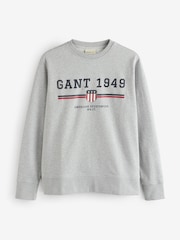 GANT Grey Graphic Crew Neck Sweatshirt - Image 2 of 3